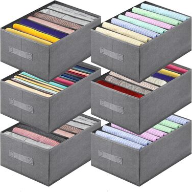 6-Piece Closet Organizer Organization System, Stackable Clothes Closet Organizer, Pants Organizer for Closet, Clothes Organizer, Clothes Storage Box Storage Boxes with Handle (7 Storage Compartments)