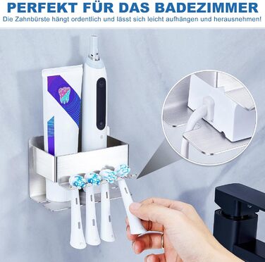 Тримач для зубних щіток настінний, для електричної зубної щітки, органайзер для насадок, срібний, без свердління