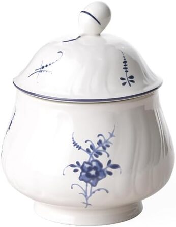 Villeroy & Boch Vieux Luxembourg Sugar Bowl, Premium Porcelain, White/Blue, 1023410930, 11.2 x 15 x 3 cm