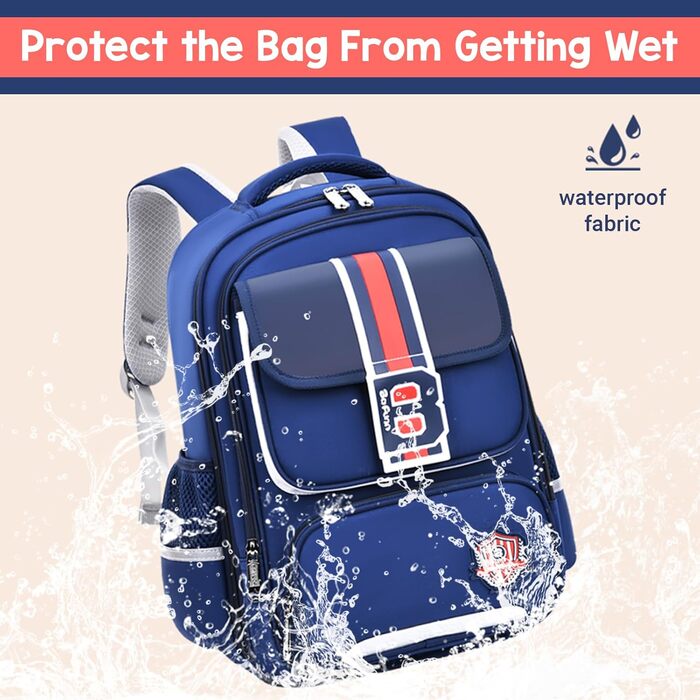 Шкільний рюкзак для хлопчика IvyH, 2-5 клас, 20 літрів. Ергономічний дитячий рюкзак для початкової школи, водонепроникний, 8-12 років, темно-синій/червоний