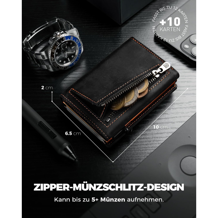Чоловічий гаманець MagSnap Portmonee з відділом для монет, RFID захистом, для 10+ карток, чорно-помаранчевий
