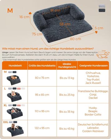 Feandrea FluffyHug Dog Bed, Plush, Dog Blanket Sofa, Sofa Protector Dog, Dog Cushion, Size M, for small and medium-sized dogs, 80 x 75 x 16 cm, dark grey PGW221G02