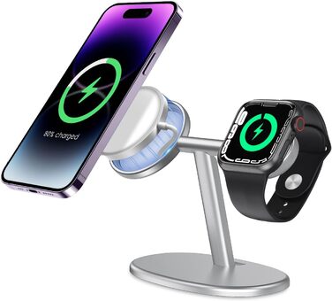 Бездротовий зарядний стенд 2-в-1 EWA для iPhone 13/12 та Apple Watch MagSafe (срібний)