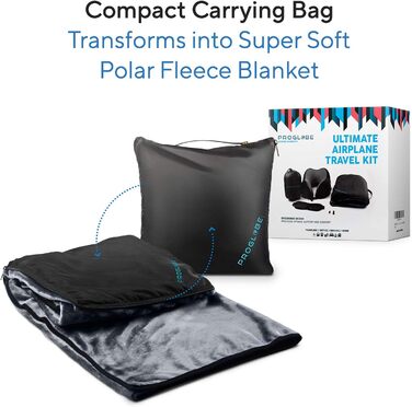 ProGlobe Travel Pillow Set - Memory Foam Neck Pillow for Flights with Sleep Mask, Earplugs, Blanket & Carry Bag
