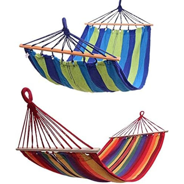 Megaastore Hammock Set with Beech Wood Frame 320 cm | Up to 150kg | Outdoor Hammock Stand Wood Frame Weatherproof, Hanging Hammock (Blue)