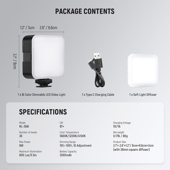 NEEWER NL-36AI RGB LED панель для відеозйомки: 8W, 2700K–7500K, регульоване RGB освітлення, 4000mAh, металева, для DSLR, стрімінгу