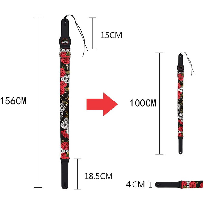 Гітарний ремінь Rayzm з бавовни для акустичної, електрогітари та бас-гітари з кишенькою для медіатора, рожевий принт, ширина 5 см, регульована довжина