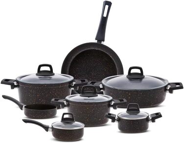 Набір кухонного посуду Karaca Biogranit Blackgold (12 предметів) | Посуд з антипригарним покриттям | Стійкий до подряпин | Здоровий та екологічний | Енергоефективний | Елегантний дизайн | Легко миється