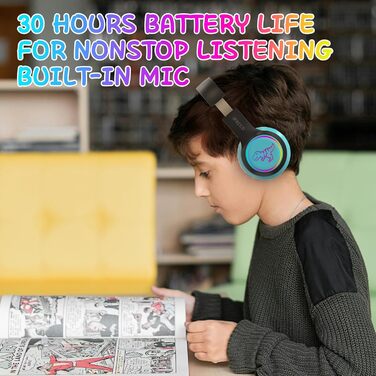 Дротові навушники IFecco для дітей з мікрофоном, Bluetooth, LED-підсвітка, чохол, колір чорний/синій