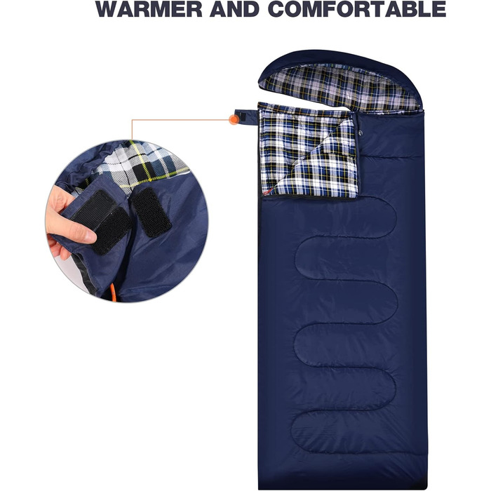 REDCAMP XL Cotton Sleeping Bag - Warm, Removable Hood, Flannel Comfort - 3-4 Season Sleeping Bag for Adults & Kids - Camping, Outdoor, Fishing - Blue (2lbs/3lbs Fill)
