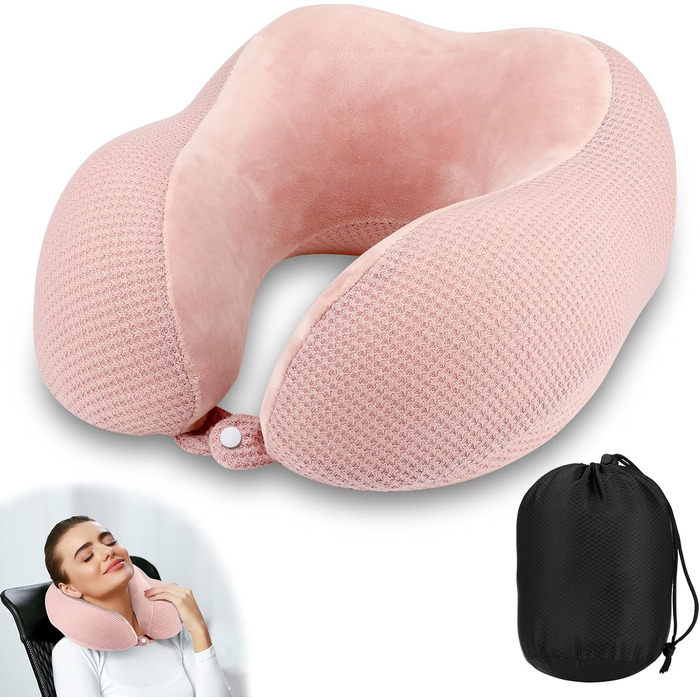 Подушка для шиї у вигляді їжачка, рожева, Memory Foam, для подорожей, авто, офісу, дому