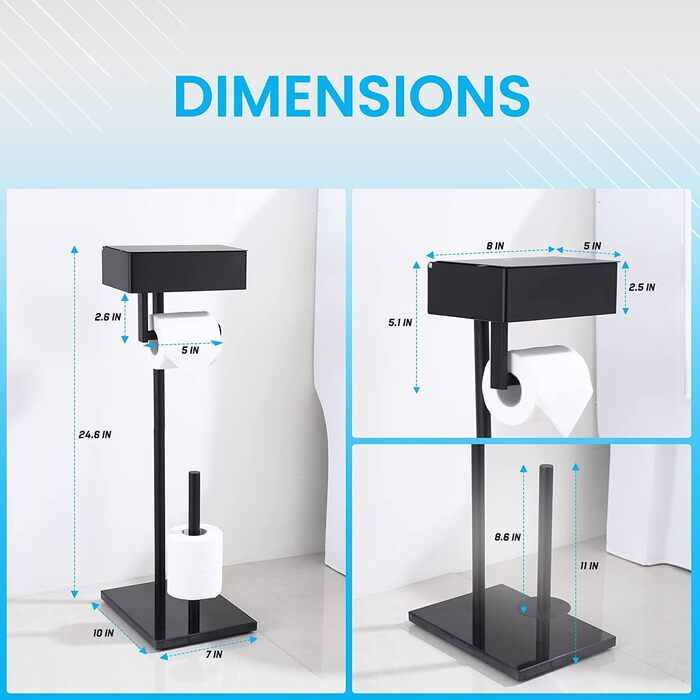 Day Moon™ Standing Toilet Paper Holder, Wet Toilet Paper Box - Toilet Paper Holder with Wet Tissue Box, Toilet Paper Holder with Shelf - Toilet Paper Holder Matte Black Free Standing
