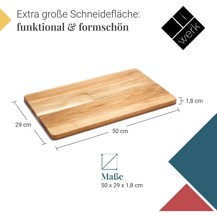 Large Acacia Cutting Board 50 × 29 cm | High Quality & Hygienic | Extra Large Wooden Cutting Board XXL made from sustainable acacia wood | Discover oiled wooden cutting boards for kitchen & gastronomy