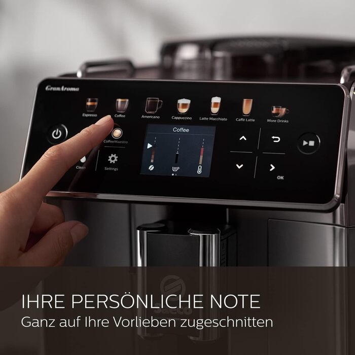 Saeco GranAroma Fully Automatic Espresso Machine, 16 Beverages, 6 User Profiles, Colored TFT Display, Metal Front, SM6585/00. 16 Coffee Specialties. No Wifi