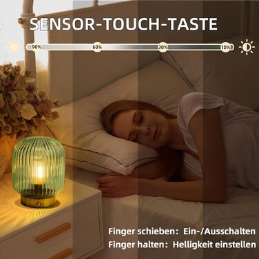 LED настільна лампа MJ PREMIER: акумуляторна, з сенсорним керуванням, регулювання яскравості, скло, USB зарядка, аварійна, зелена