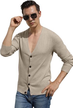 Світшот Hisir для чоловіків з V-подібним вирізом, легкий, елегантний, зимовий, класичний кардиган з ґудзиками (Хакі, XXL)