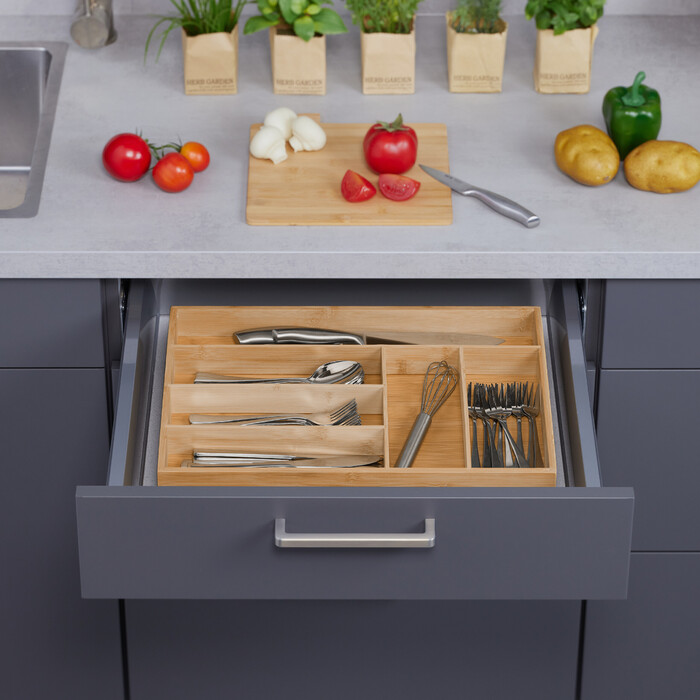 Relaxdays Bamboo Cutlery Box with 6 Compartments