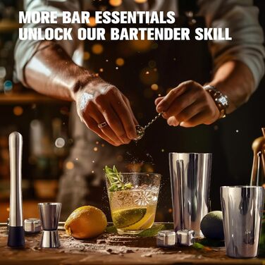 Набір для коктейлів 23 предмети Boston Edelstahl: шейкер, стійка для акрилу, рецепти, 4 камені для віскі - професійний барний набір для дому та вечірок