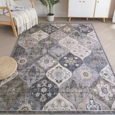 Килим Xfrog Boho Квітковий, антиковий, низький ворс, м'який, нековзкий, багато кольорів, 120x160 см, для вітальні, спальні, дитячої кімнати, придатний для прання