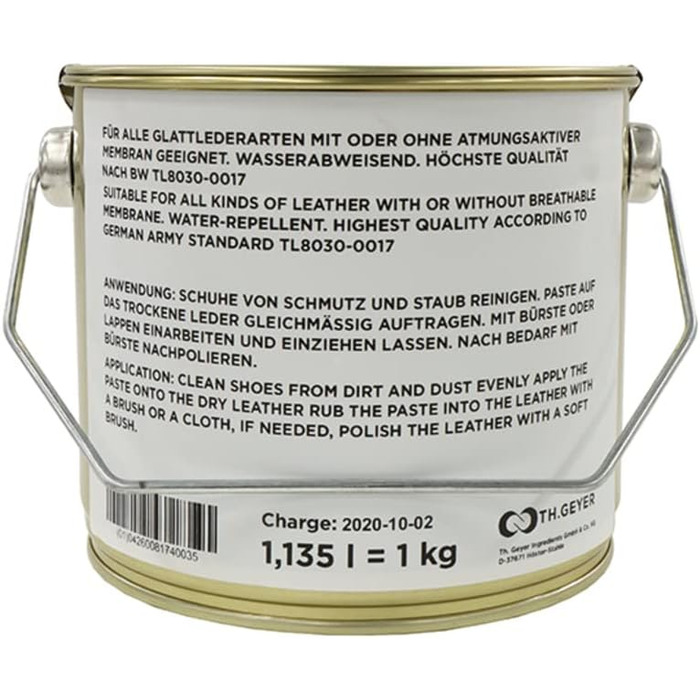 1kg Original German Armed Forces (Bundeswehr) Shoe Cream in Tin Bucket Leather Care Black BW 1kg=16.98EUR (1 Kg = 1.135 L, Black)