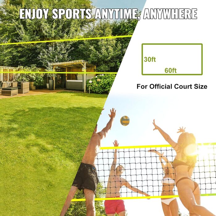 VEVOR Adjustable Height Volleyball Net Set - Portable Beach Volleyball Net for Outdoor Play - Includes Volleyball & Carry Bag - Perfect for Garden, Beach, Lawn