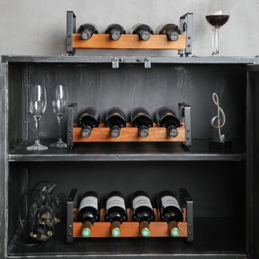 Rustic 3-Tier Stackable Wine Rack Freestanding 12 Bottle Organizer Holder Stand Countertop Liquor Storage Shelf Solid Wood & Iron 16.5