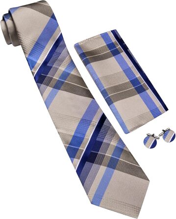 Набір краваток у клітинку Barry.Wang з хустинкою та запонками. Класична смугаста краватка для чоловіків (кремового кольору)