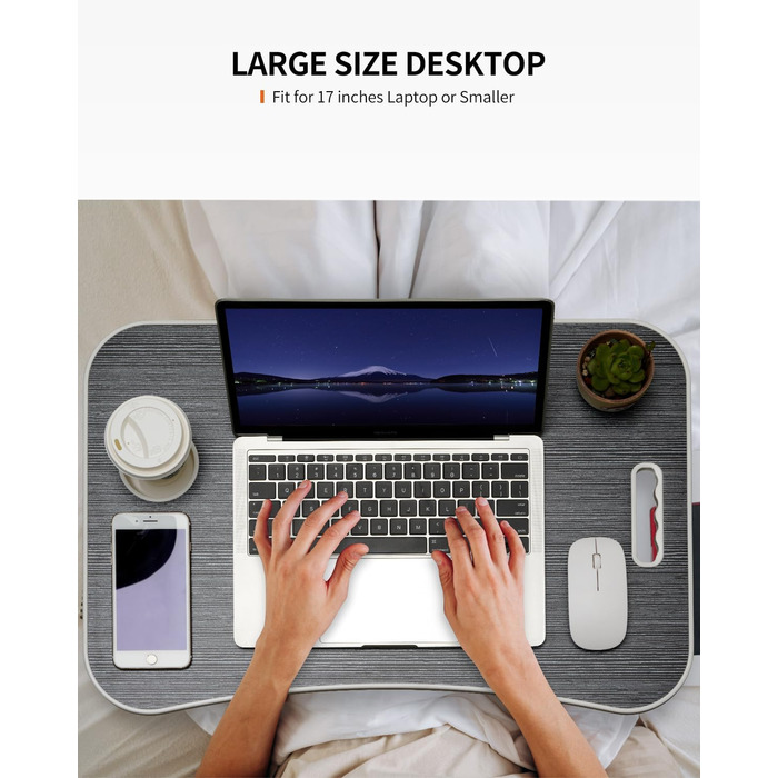 Складаний столик для ноутбука, портативний столик на колінах, приліжковий столик, підставка для ноутбука з тримачем для напоїв та слотом для планшета, чорний