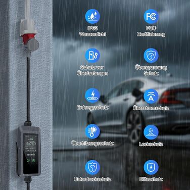 Зарядний пристрій для електромобілів Mobile Wallbox 11 кВт Typ 2, 7м кабель CEE 16A, регульована потужність, для EV/PHEV
