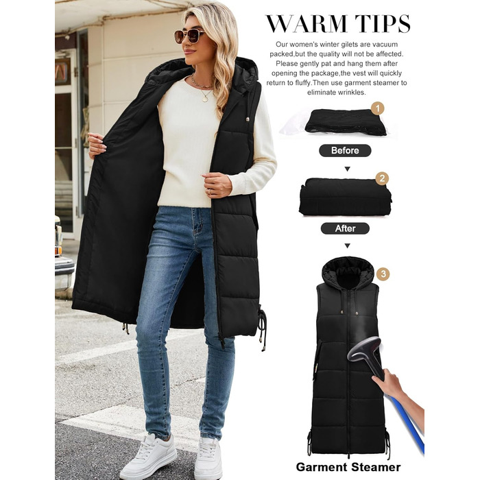 Жіноча/Чоловіча тепла стьобана жилетка Vancavoo з капюшоном, зимова жилетка, легка, чорна