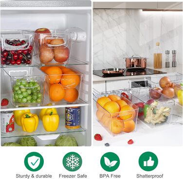 Refrigerator Organizer Drawer Set with Handle, 3-Piece Stackable Kitchen Storage Boxes with Pull-Out Drawer & Lid for Vegetables, Berries, Meat | PET Plastic Food Storage Containers (Clear Medium 8 Pcs)