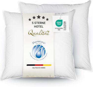 ZOLLNER 2-Pack Deluxe Down Pillow Set - Made in Germany – Suitable for Allergy Sufferers – Cover made of high-quality Mako cotton - washable up to 60°C - 80x80 cm - Hotel quality 80 x 80 cm 2-pack