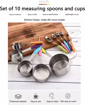 Stainless Steel Measuring Spoon Set - 10-Piece Set with Scale, Coffee Spice Measuring Spoons