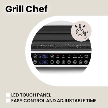 Grill Chef Electric Contact Grill and Sandwich Toaster 2100W, Removable Heating Plates, 2in1, 180° Foldable, Non-Stick Coating, Drip Tray, Acoustic Notifications (SILVER)