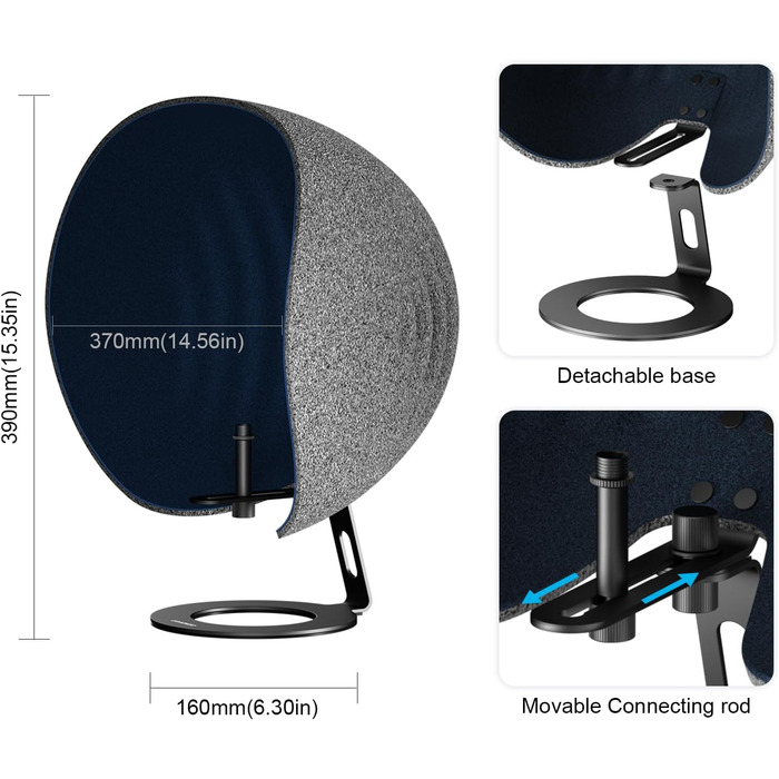 Акустичний ізоляційний екран для мікрофона AOKEO, поп-фільтр та звукопоглинаючий щит, регульований