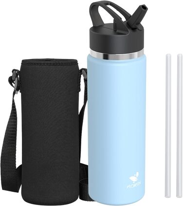 AORIN Stainless Steel Water Bottle, 500ml/750ml/1L Leak-Proof Water Bottle with Straw, BPA-Free Drinking Bottle for Kids, Vacuum-Insulated Thermos for Sports, School, Fitness, Outdoors