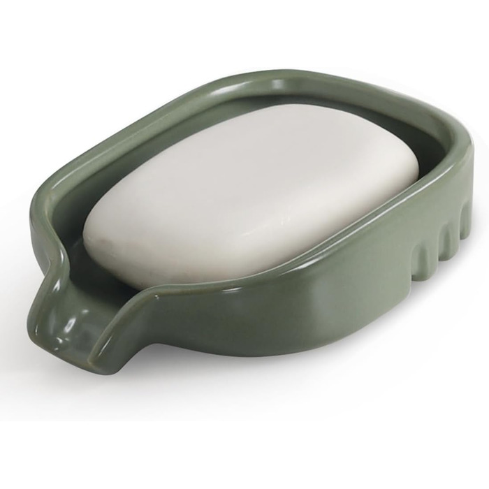 Керамічна миска для мила BosilunLife з отвором для стоку води – неслизька підставка для мила, квадратна, сучасна та мінімалістична, для ванної кімнати, душу, кухні, умивальника (Сірий, Зелений)