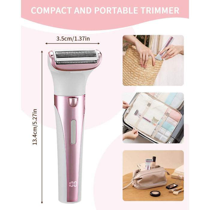 Електричний жіночий тример 5-в-1 для тіла, бікіні, брів та носа, з USB-станцією, білий (Рожевий)