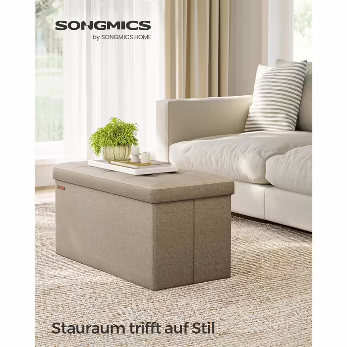 Складаний пуф SONGMICS з місцем для зберігання, 76×38×38 см, до 300 кг, для вітальні, спальні, коридору, камелевий
