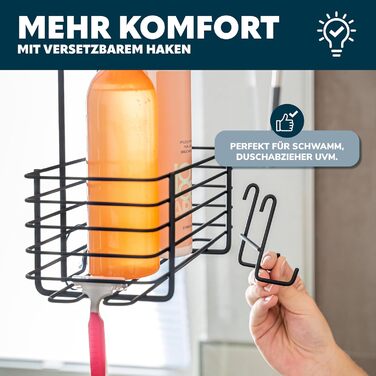 Bremermann Shower Shelf with 2 Baskets, for Hanging, Removable Hook (black)