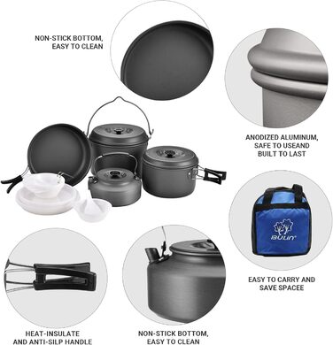 Набір кухонного посуду Bulin BL_BL200-C9 Black для приготування на відкритому вогні, 20 штук, чорний