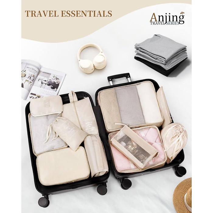 Органайзери для валізи, дорожні аксесуари, водонепроникні сумки-органайзери, 10 шт. Бежевий