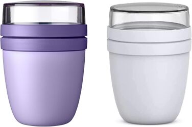 Mepal | Lunchpot Ellipse Mixed | Vivid Lilac + Cool Grey | To-go muesli bowl | Compartment for yogurt & muesli | 500 ml + 200 ml | Suitable for freezer, microwave & dishwasher