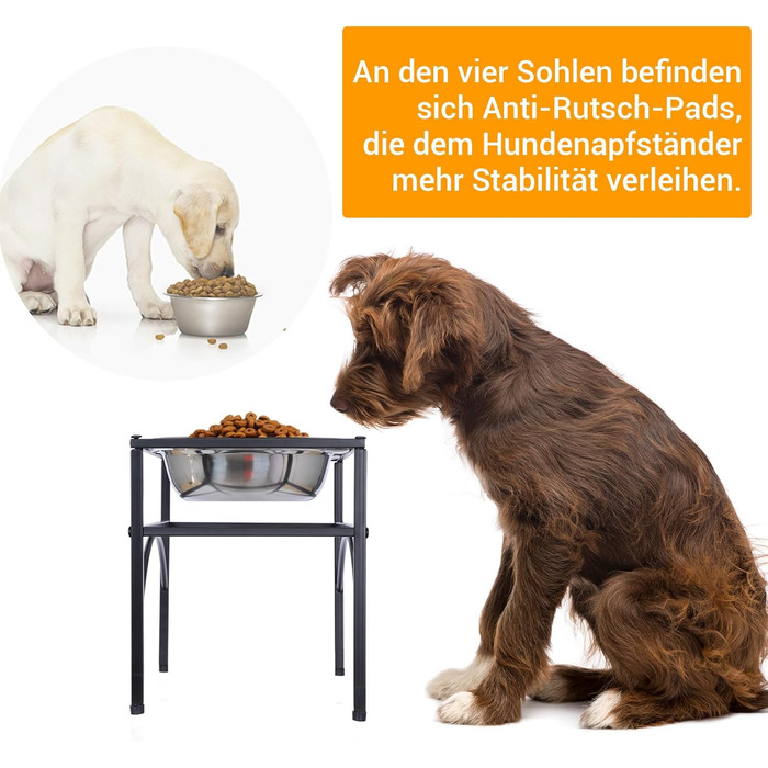 Підставка для мисок для собак маленьких, середніх та великих порід з 2 нержавіючих мисок, стабільна станція для годування, неслизька підставка для мисок для води та корму, годівниця для собак (S)