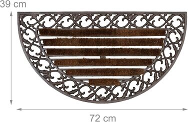 Relaxdays Foot Scraper Cast Iron with Brushes, H x W x D approx. 4 x 72 x 46 cm, Art Nouveau style foot scraper, shoe scraper suitable for country house style, made of robust metal with anti-slip feet, bronze (round)