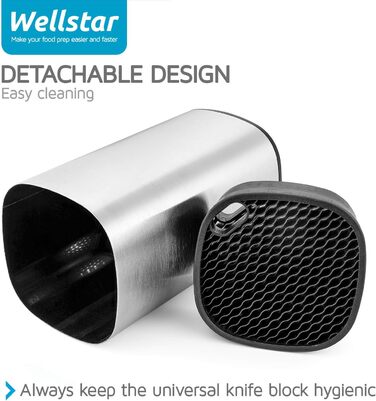 Універсальний блок для ножів WELLSTAR без ножів, тримач з нержавіючої сталі, великий об’єм, стійкий, знімний, колір срібний