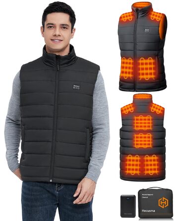 Електрична грійна жилетка для чоловіків з Powerbank 16000mAh 7.4V, 9 зон нагріву, для катання на лижах, активного відпочинку, велосипедної їзди, XXL, чорний