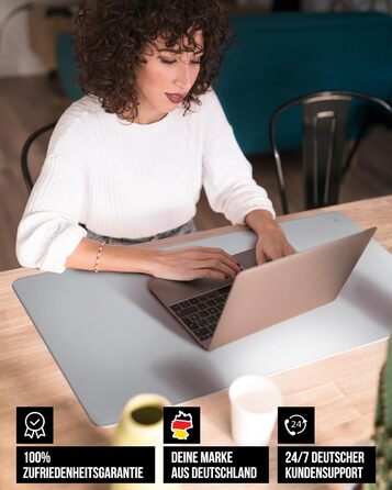 Підкладка для столу MYMIND® 80x40 см - XXL килимок для миші з преміум-шкіри PU - водонепроникна підкладка для дому/офісу - сірий колір