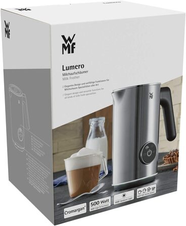 Електричний спінювач молока WMF Stelio, 500 Вт, 150-250 мл, з антипригарним покриттям, бездротовий, для гарячого та холодного молока, какао, cromargan матовий/сріблястий