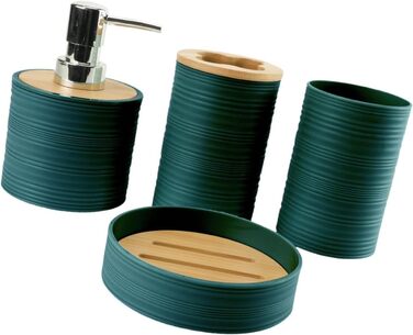 Набір аксесуарів для ванної кімнати Perfk (4 шт.): дозатор мила, тримач для зубних щіток, склянки для ополіскувача, декор для ванної кімнати, зелений (темно-зелений)